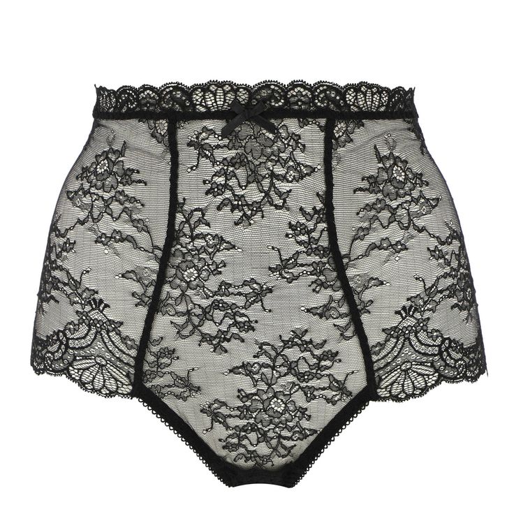 High-waisted panty lace AUBADE Danse des Sens Fitted Black Bottoms With Delicate Lace, Black Fitted Bottoms With Delicate Lace, Elegant Short Bottoms With Delicate Lace, Feminine Lace Trim Brief Bottoms, Feminine Fitted Sheer Bottoms, Fitted Sheer Feminine Bottoms, Black Lace High Waist Bottoms, String Bottoms With Lace Trim For Party, Black Lace Bottoms With Delicate Details