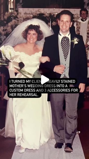 a man and woman standing next to each other in front of a wedding cake with the caption, i turned my clea