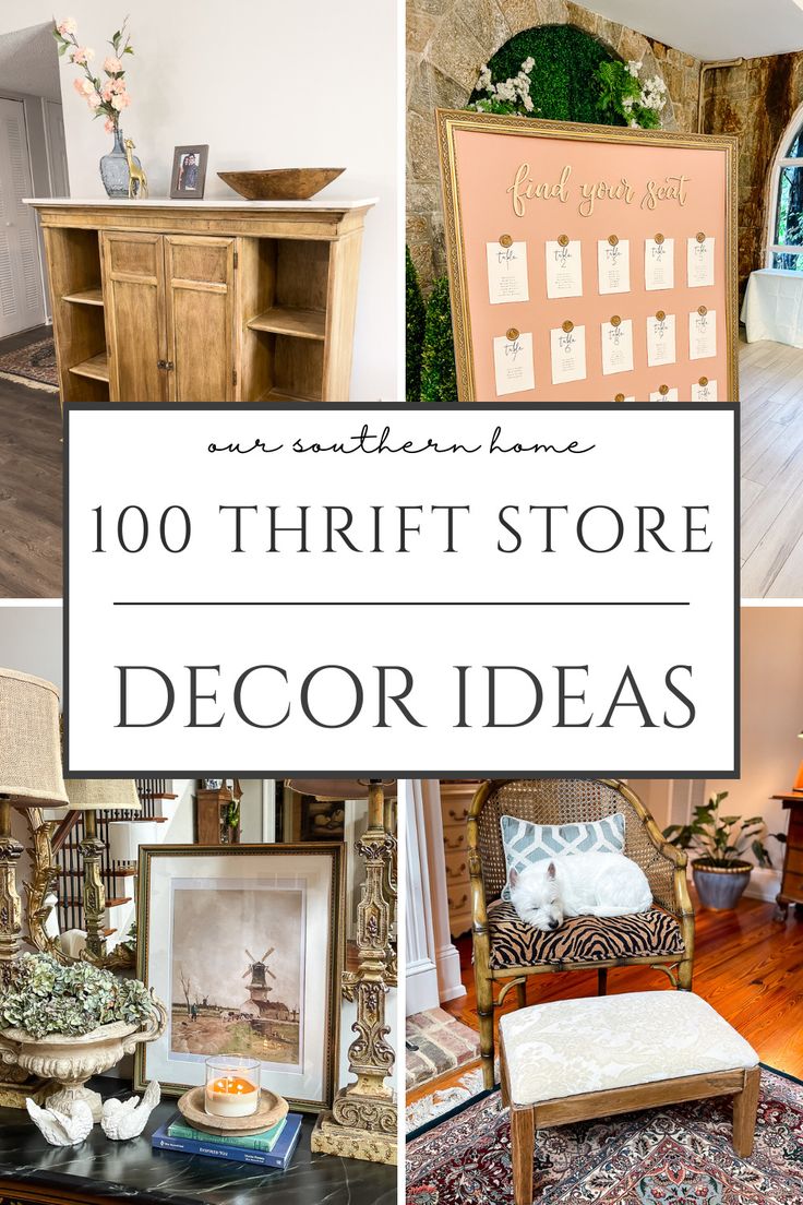 a collage of pictures with the words, 100 thrift store decor ideas