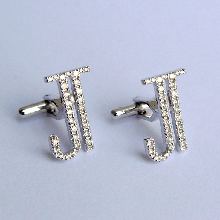 "Alphabet letter cufflinks make a unique and discerning gift for a stylish gentleman and are great for subtle personalizing. Choose his & her initials, those of his children or maybe a loved one. A perfect wedding day gift for the groom! A unique gift for a father for all he has done for you. Diamond Wedding Cufflinks - 14K Gold Initials - Personalized Monogram Cufflinks for Groom - Gift for Him - Capital Letter * Diamond Wt. : 1.25-1.5 Cts (depending on the design) * Color-Clarity Grade : H Elegant Business Jewelry With Initials, Formal White Gold Jewelry With Initials, Formal White Gold Monogram Jewelry, Luxury Jewelry With Initials For Formal Occasions, Luxury Formal Jewelry With Initials, Luxury Personalized Business Jewelry, Modern Initials Jewelry For Formal Occasions, Luxury Silver Cufflinks For Father's Day, Luxury Personalized Cufflinks For Formal Occasions