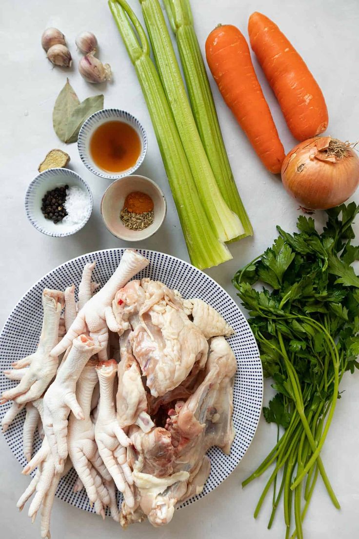 the ingredients for this dish include carrots, celery, onions and chicken