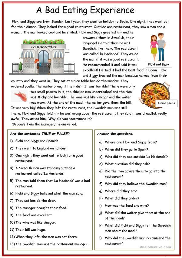 a bed eating experience worksheet with pictures and text on the front page, which includes