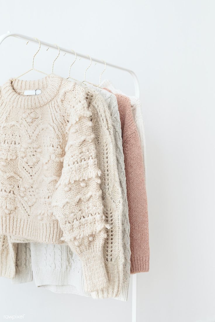 Casual knitted sweaters hanging on a rack | premium image by rawpixel.com / Karolina / Kaboompics Sweater Hanging, Sweater Care, Hijau Mint, Fashion Background, Model Pose, Color Codes, Clothing Photography, About Fashion, Knitting Inspiration