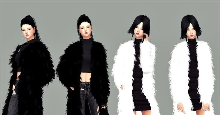 three models in black and white fur coats