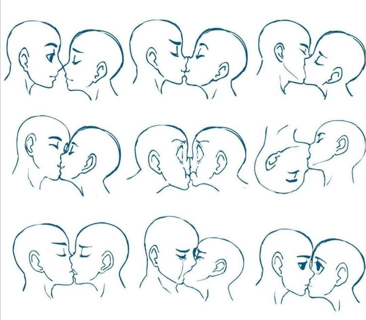 various stages of kissing in different positions, including the man's head and shoulders