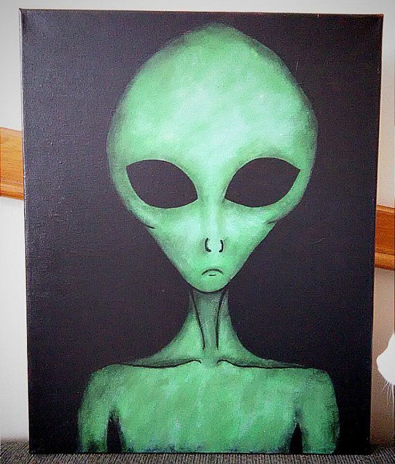 an alien painted on a black and green background