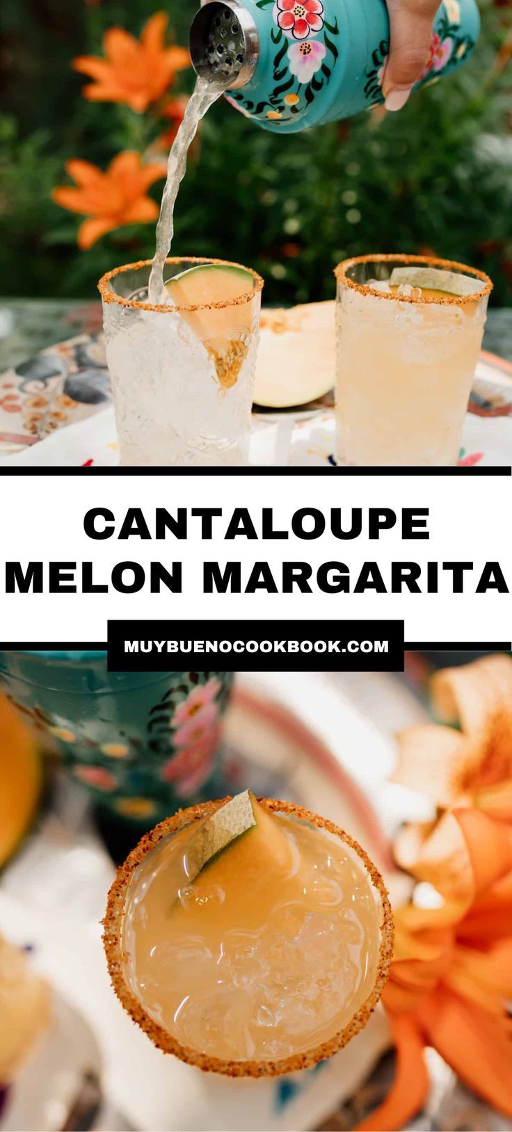 Cantaloupe Melon Margarita in two glasses. Cantaloupe Margarita Recipe, Melon Margarita Recipe, Cantaloupe Cocktail, Melon Recipes, Yummy Summer Cocktails, Cocktail And Mocktail, Agua Fresca, Margarita Recipe, Mocktail Recipe