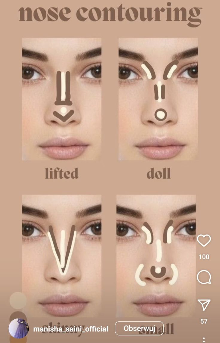 Concealer For Heart Shaped Face, Perfect Nose Makeup, Contouring Bump On Nose, Nose Make Up Smaller, Makeup Nose Smaller, Makeup For Pear Shaped Face, Contour For Pointy Nose, Contour For Rectangle Face, Contour For Triangle Face