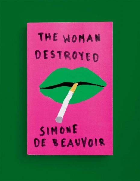 the woman destroyed by simone de beauvoir is shown on a pink and green background