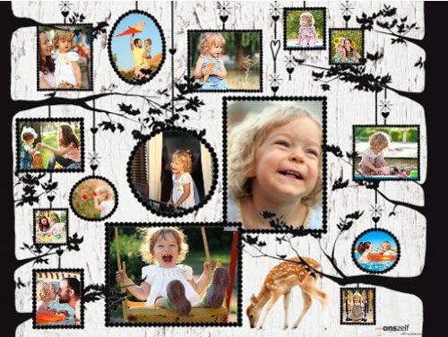 a family tree with pictures of children and animals