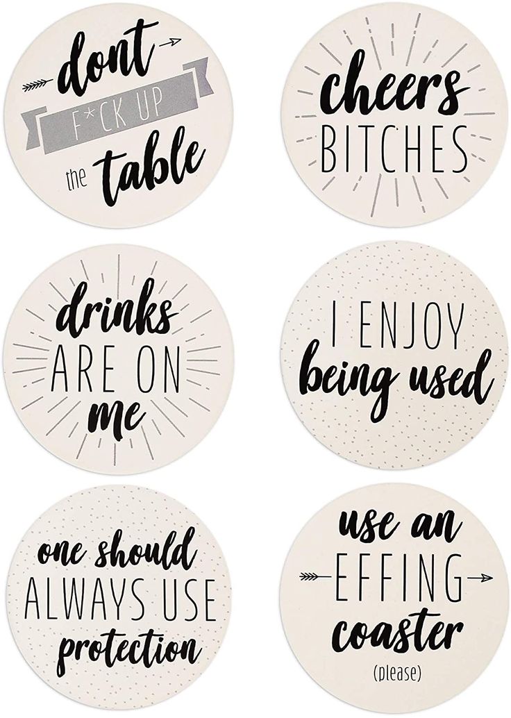 four stickers with different phrases on them