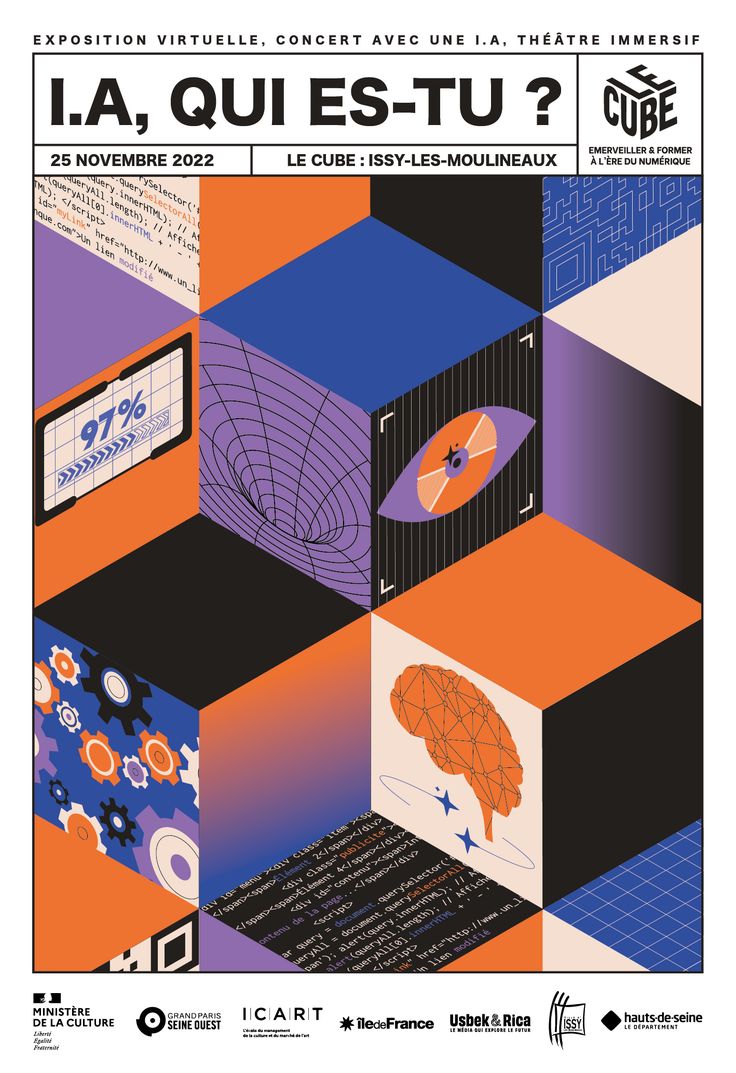 the poster for la quiestu, which features colorful cubes and an image of a