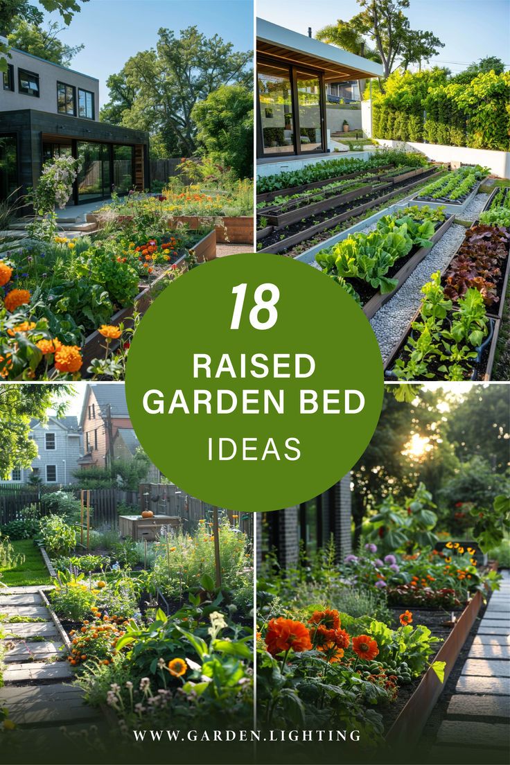 a collage of photos of raised garden beds with flowers and plants Unique Raised Garden Beds, Creative Raised Garden Beds, Beautiful Raised Garden Beds, Upcycled Items, Raised Garden Bed Ideas, Garden Bed Layout, Garden Bed Ideas, Raised Bed Garden Design, Building A Raised Garden