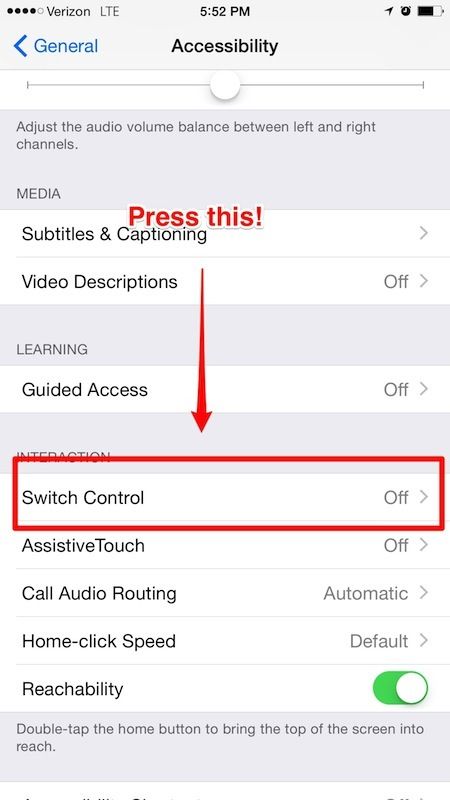 an iphone screen with the press this button highlighted in red and click on the left hand side