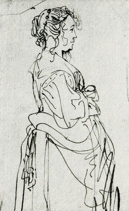 a drawing of a woman with a baby in her arms, sitting on a chair