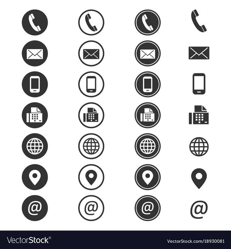 the icons for contact and telephones are shown in this set, which includes an image of