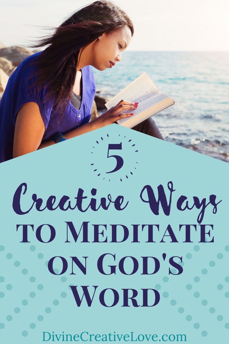 a woman reading a book on the beach with text overlay that reads 5 creative ways to meditate on god's word