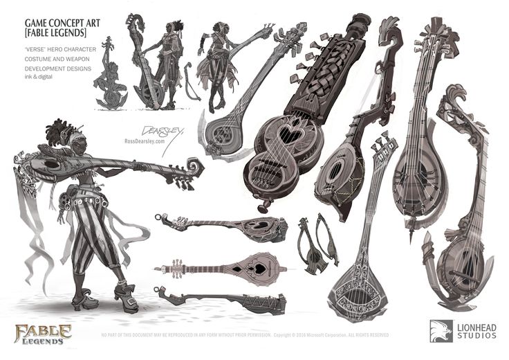 the concept art for an upcoming fantasy musical instrument game, which is based on medieval instruments