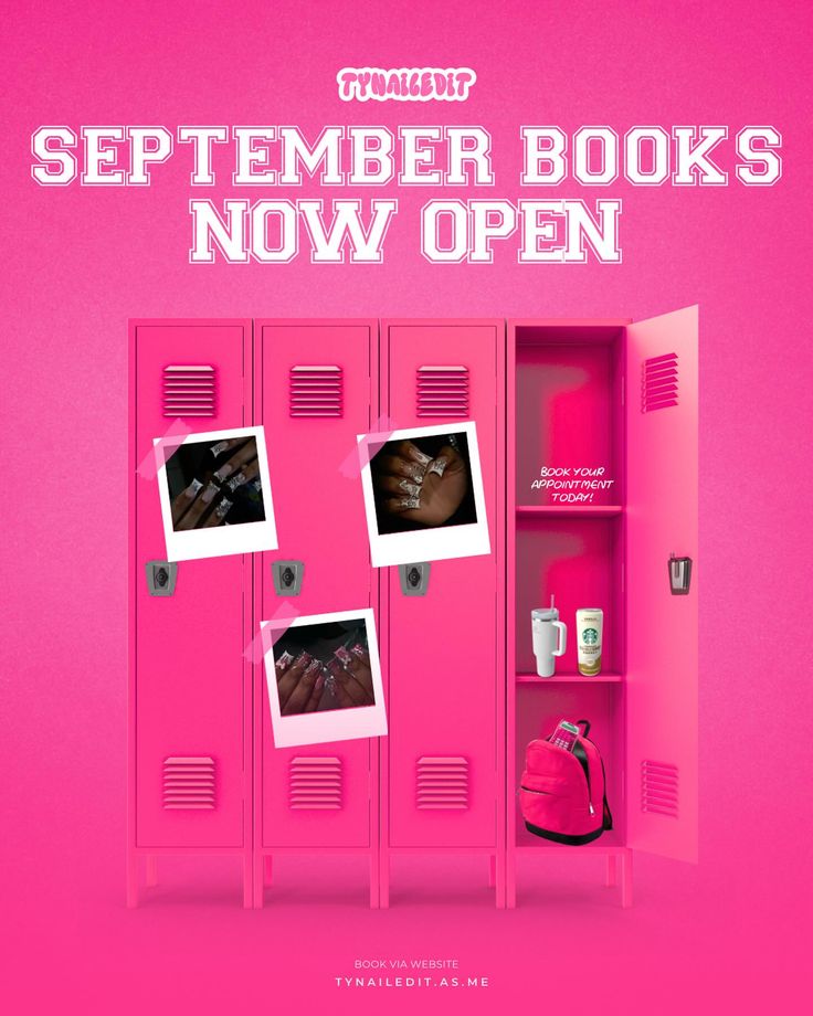 a pink locker with pictures on it and the words, november books now open