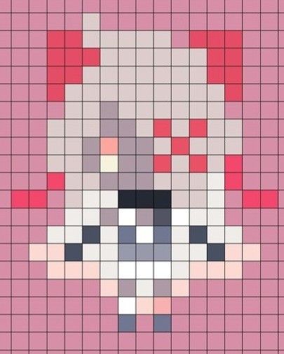 a cross stitch pattern with a dog's face on it, in shades of pink and grey