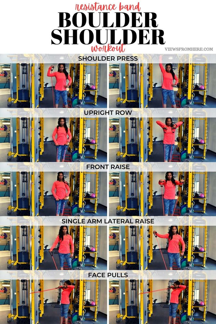 a collage of pictures showing how to use the boulder shoulder press for strength training