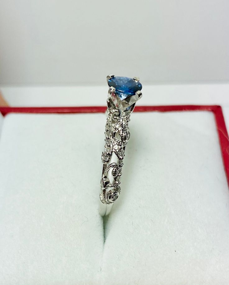 Beautiful 14k White Gold Natural Sapphire and Diamond Ring : Natural Sapphire: 0.40CT Side Diamonds: 0.40CT Color: E Clarity: VS2 Total ring weight: 2.9GR 14K White Gold Free Ring sizing available For more information regarding this item feel free to reach me so I can accommodate your needs. Thank you Luxury 14k White Gold Brilliant Cut Topaz Ring, Luxury Brilliant Cut Sapphire Ring In Sterling Silver, Luxury Diamond Birthstone Ring In White Gold, Luxury White Gold Topaz Ring With Diamond Cut, Luxury White Gold Diamond Birthstone Ring, Luxury 14k White Gold Sapphire Ring With Prong Setting, Exquisite 14k White Gold Ring With Center Stone, Luxury White Gold Topaz Ring In Sterling Silver, 14k White Gold Solitaire Jewelry