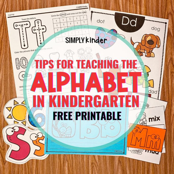 three printables with the title tips for teaching the alphabet in kindergarten free printable