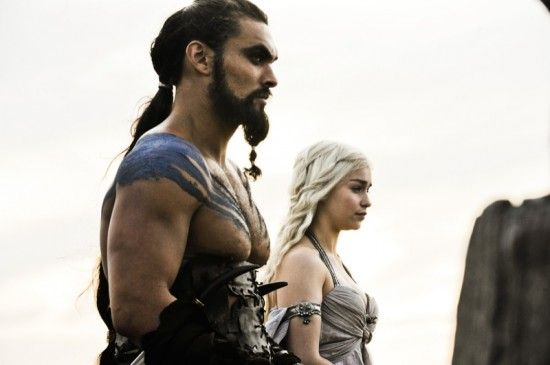 a man and woman standing next to each other in front of a sky background with the words game of thrones on it