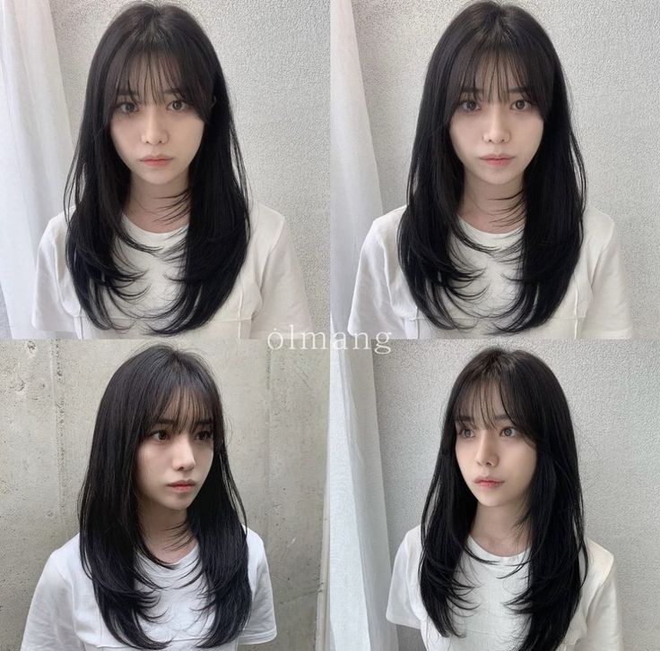 Long Layers With French Bangs, Long Hush Cut Straight Hair, Slide Layer Haircut, Japanese Layered Haircut, Korean Wolfcut, Korean Layers, Pretty Hair Cuts, Aesthetic Hairstyle, Fishtail Braids