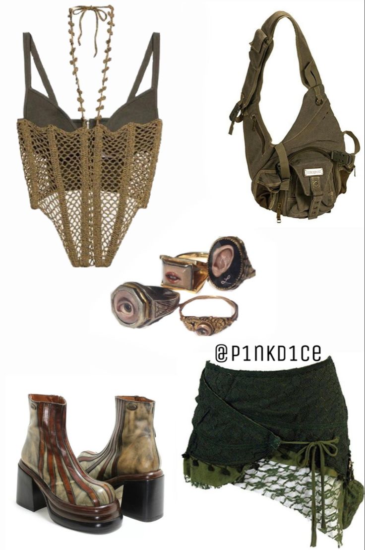 Earth Punk Fashion, Earth Tone Beach Outfit, Safari Rave Outfit, Swamp Aesthetic Outfit, Camo Rave Outfit, Earthy Festival Outfits, Jungle Rave Outfit, Earthy Rave Outfit, Ubbi Dubbi Outfits