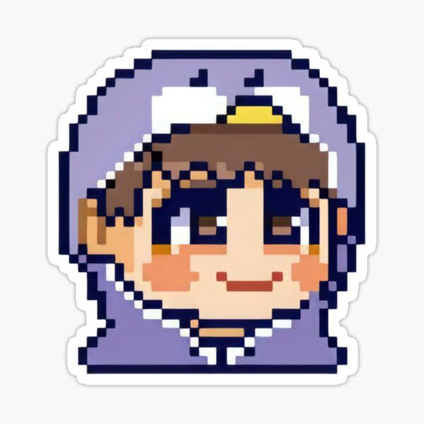 an old school pixel art sticker with the face of a boy wearing a hat