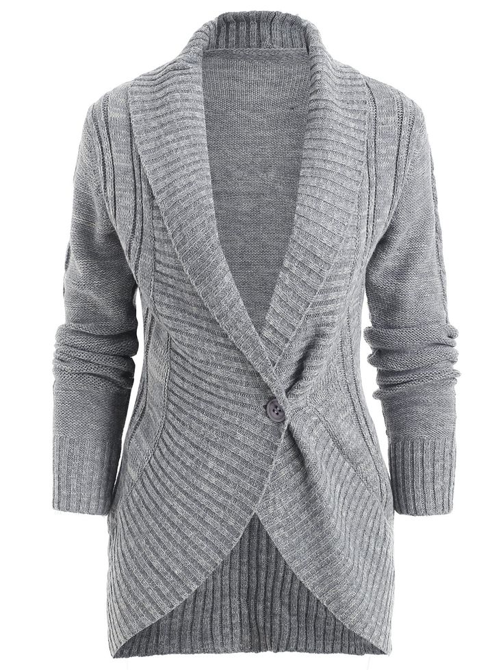 Shawl Collar Cardigan - Gray - 2V68943613 - Women's Clothing  #WomensClothing #Women's #Clothing Mens Fashion Cardigan, One Button Cardigan, Cardigan Shawl, Early Fall Outfits, Fall Fashion Trends Women, Cheap Sweaters, Shawl Collar Cardigan, Collar Cardigan, Button Cardigan