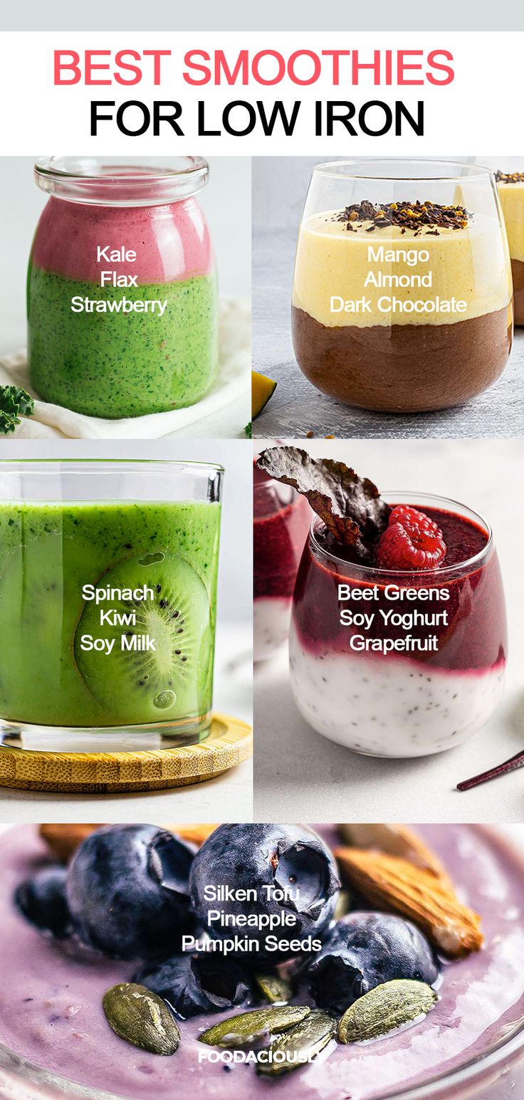 different smoothies ideas to boost iron intake Low Iron Remedies Vitamins, Smoothie Recipes For Low Iron, Iron In Food, Snacks For Low Iron, Smoothies For Low Iron, Iron Deficiency Smoothie, Iron Filled Smoothies, Smoothie Iron Rich, Iron Boosting Recipes