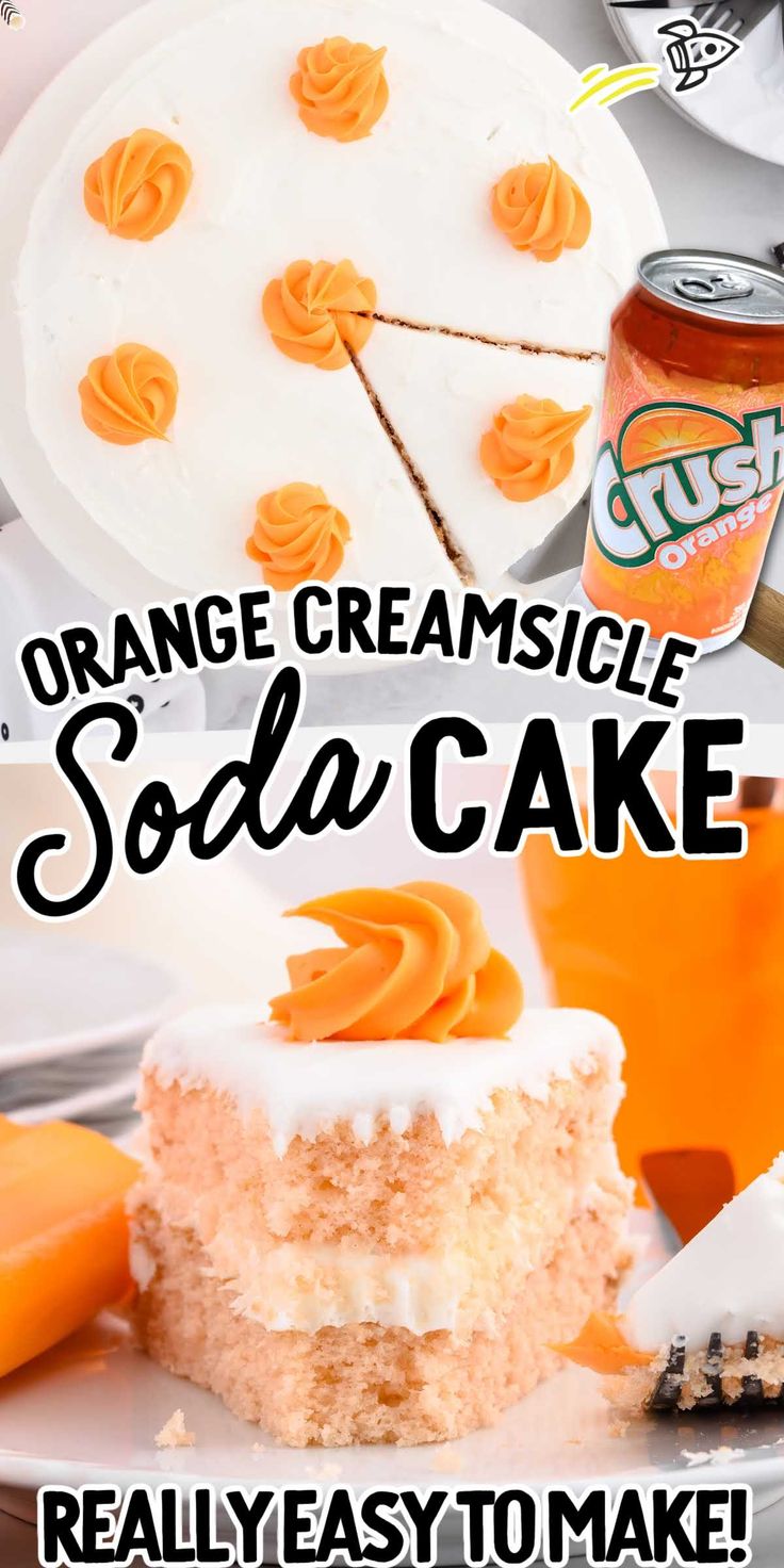 orange creamsice soda cake recipe on a plate