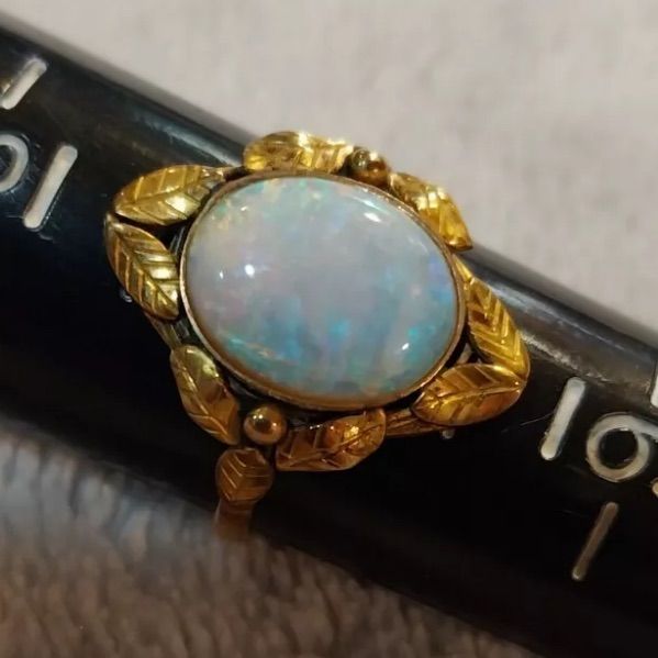 Forest Fairy Vibes Antique Estate 10kt Yellow Gold Leaf Genuine Opal Ring Size 7.25 2.4 Grams Stone Measures 17mm X 16mm With Genuine Opal. Marked Inside But Worn Guaranteed 10kt Solid Gold Tested. 2.4 Grams Total Weight, Sourced From A Local Estate. Can Be Re-Sized By Local Jeweler *Some Pics Are Magnified- Not True To Size- See Size Dimensions- Please Ask Any And All Questions As No Returns Victorian Yellow Gold Opal Jewelry, Vintage Multi-stone 14k Gold Opal Ring, Victorian Multi-stone Opal Ring As Gift, Gold Multi-stone Opal Ring With Oval Cabochon, Antique 14k Gold Opal Ring, Oval Cabochon, Leaf Ring, Forest Fairy, Opal Ring, Opal Rings