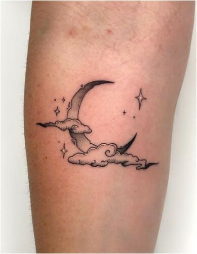 Cloudy Moon Tattoo Cloudy Moon, Cage Tattoo, Valkyrie Tattoo, Tattoo Linework, Small Moon Tattoos, Mystical Tattoos, Letter Tattoo, Vegan Tattoo, Star Tattoo Designs