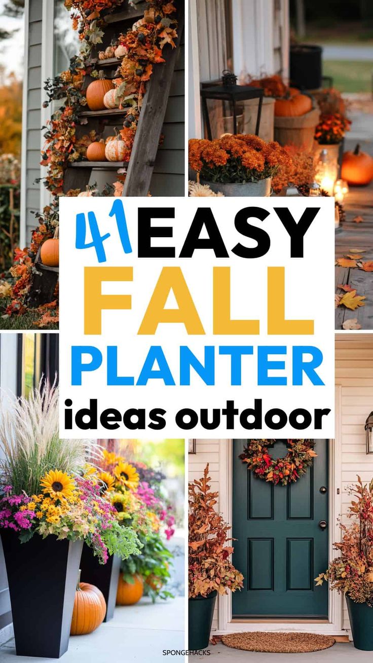 four different fall planter ideas that are easy to make and great for the front door