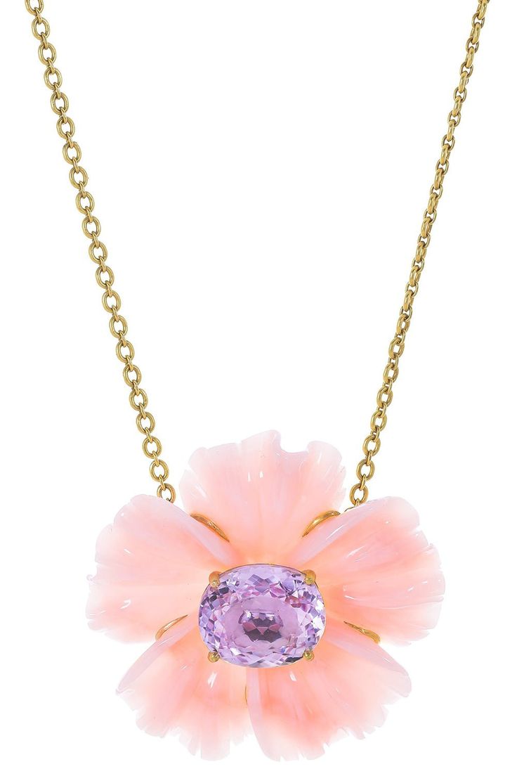 IRENE NEUWIRTH JEWELRY-Opal Kunzite Flower Necklace-YELLOW GOLD Luxury Pink Opal Elegant Necklace, Yellow Gold Jewelry With Kunzite Gemstones, Luxury Kunzite Yellow Gold Jewelry, Luxury Flower-shaped Gemstone Necklaces, Kunzite Necklace, Irene Neuwirth Jewelry, Jewelry Opal, Gold Outfit, Irene Neuwirth