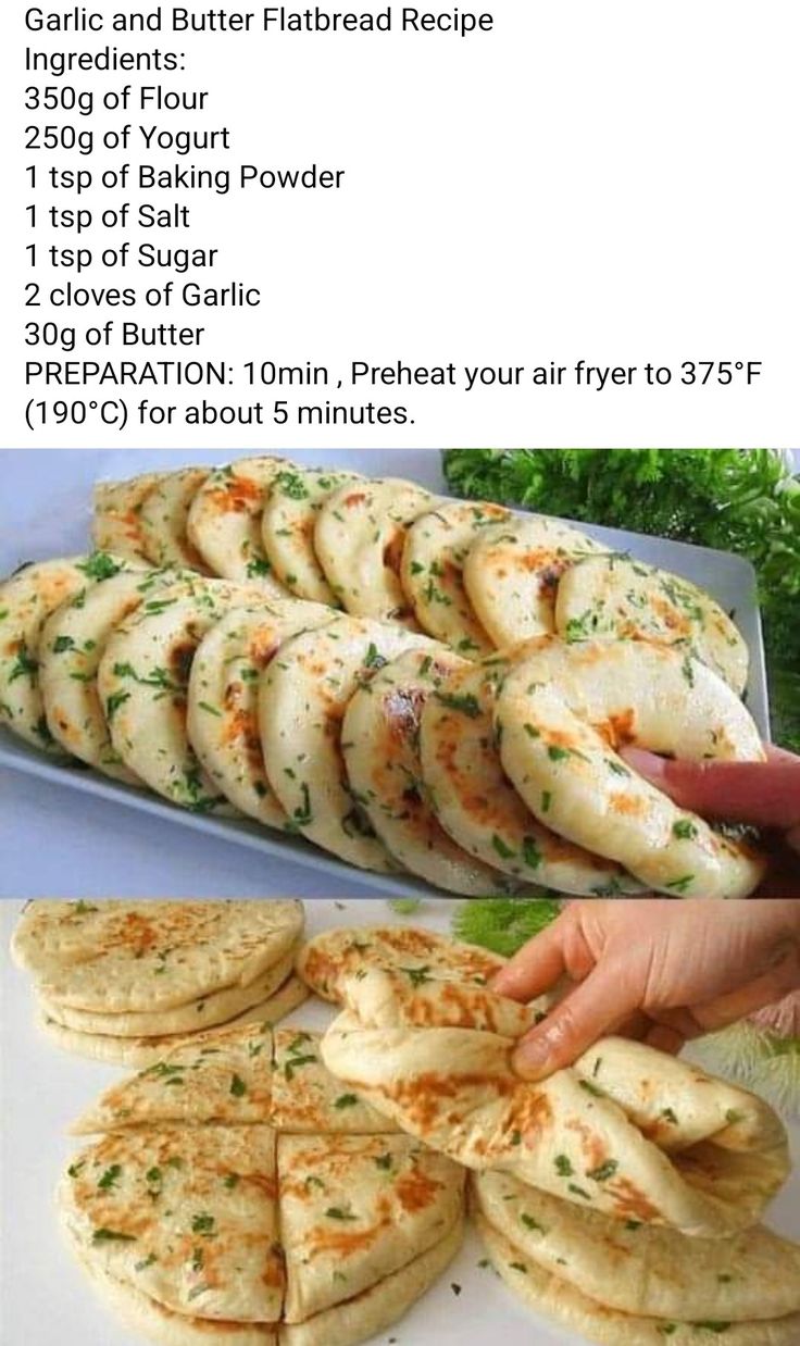 the recipe for garlic bread is shown in two separate pictures, one being cut into wedges