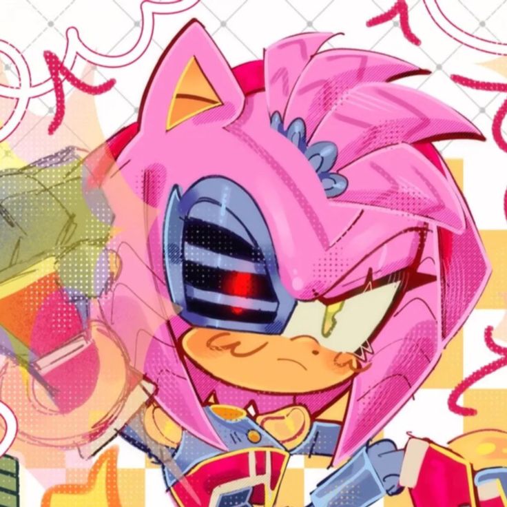 an image of sonic the hedgehog with pink hair and goggles holding a cup