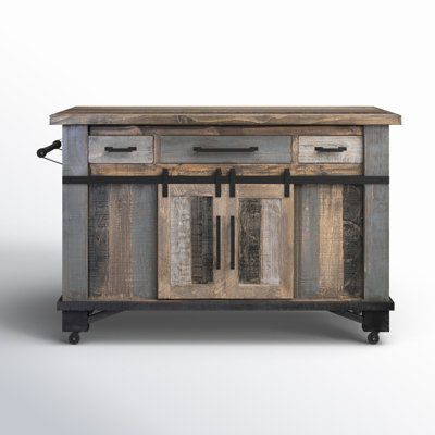 an old wooden cabinet with metal handles and drawers on wheels, against a white background