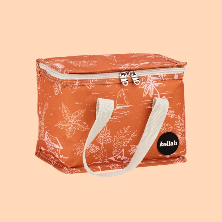 An orange and ivory lunch box with ivory canvas handles. Coastal Pattern, Perfect Lunch, Lunch Boxes, Recycle Plastic Bottles, Recycled Plastic, Plastic Bottles, Lunch Box, Recycling, Orange