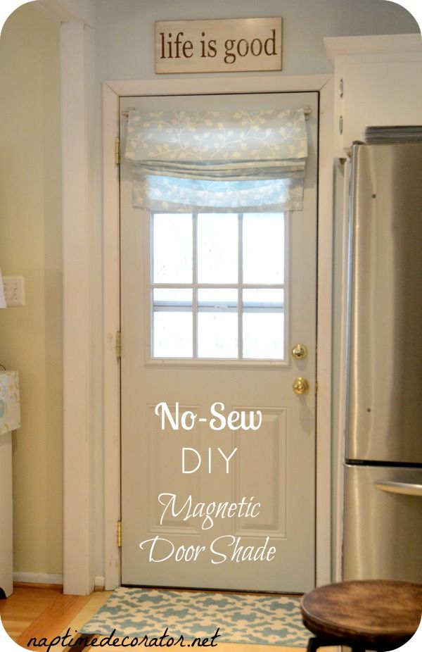 a door with the words, no sew diy magnetic door shade on it