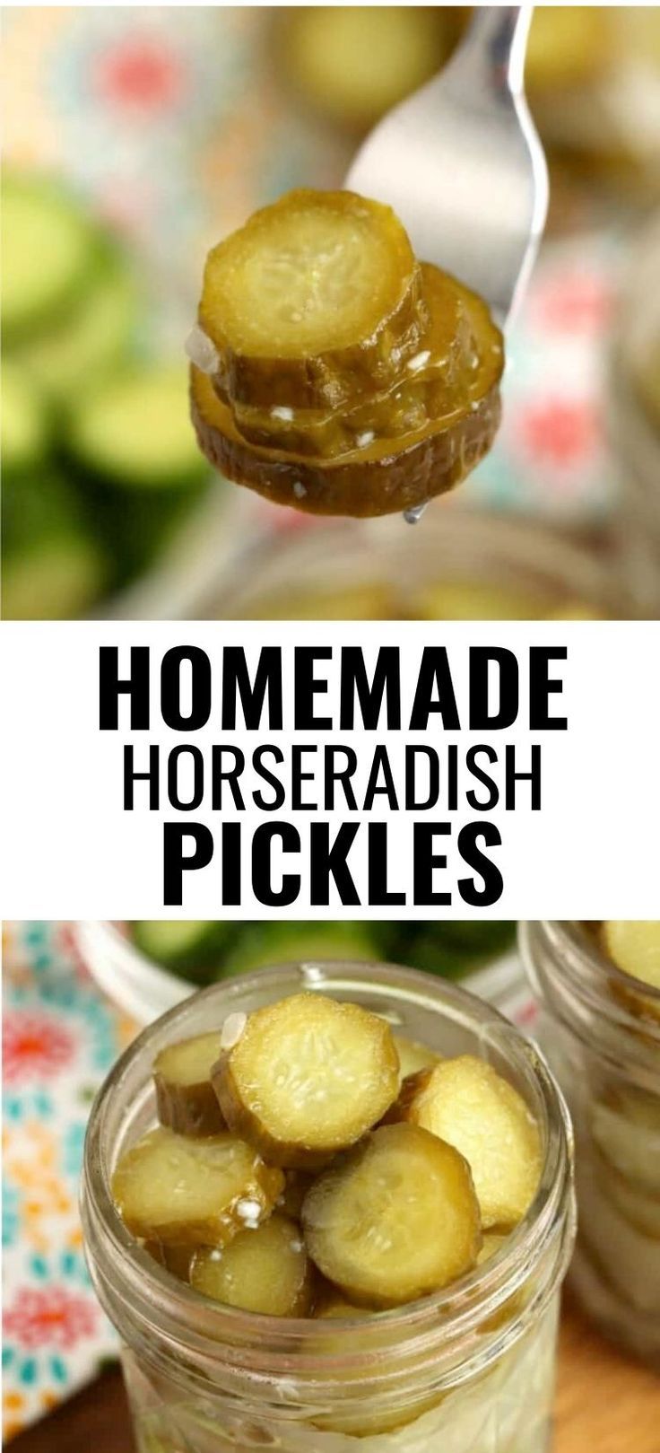 Collage of closeup shot of forkful of horseradish pickles at top and jarful of horseradish pickles at bottom. Homemade Horseradish, Horseradish Recipes, Pickled Vegetables Recipe, Crock Pot Bread, Homemade Tortilla Chips, Pickled Eggs, Crock Pot Desserts, Plant Based Cookbook, Pickled Veggies