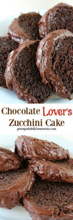 chocolate lover's zucchini cake on a white plate