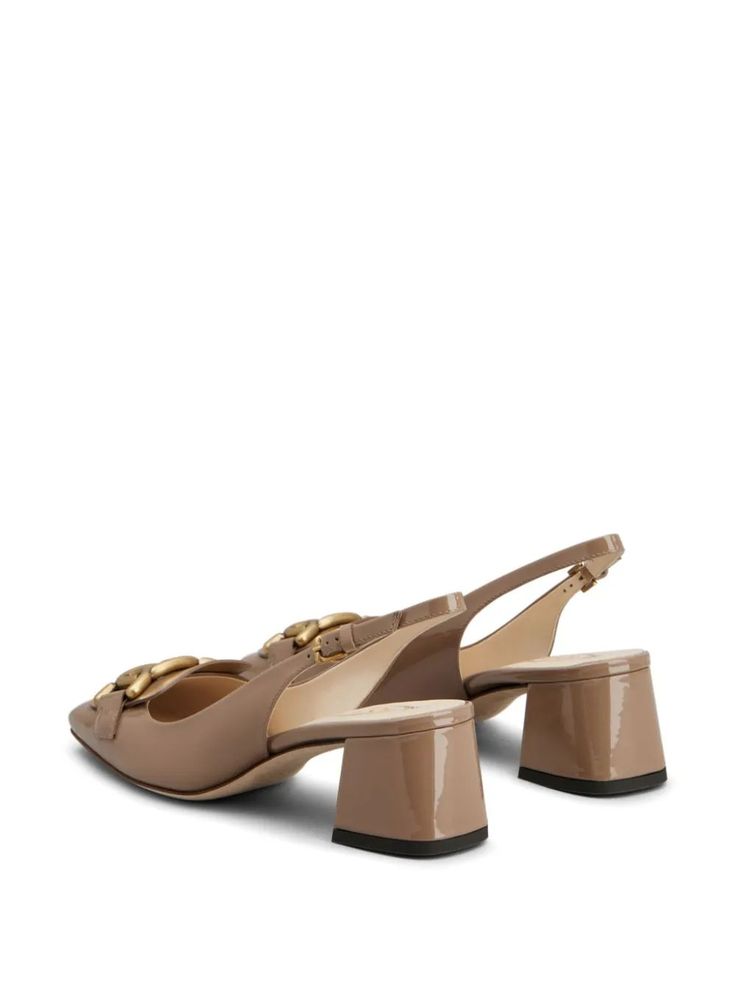 Tod's Cuoio 50mm logo-engraved Pumps - Farfetch Patent Leather Loafers, Strap Pumps, Slingbacks, Engraved Logo, Slingback Pump, Ballet Flat Shoes, Pump Sandals, T Strap, Leather Pumps