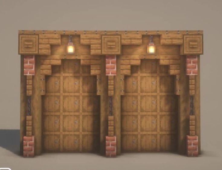 an image of a set of doors in the style of video game architecture with brick pillars