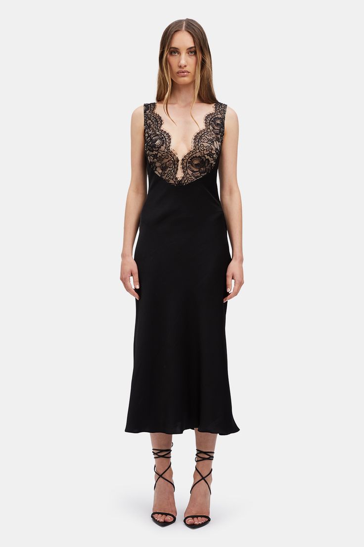 We'll always make a case for lace. Lingerie-inspired, the Hayden Lace Slip Dress is crafted with a sensual silhouette and is cut on the bias to flatter the figure. Romance is added through the dreamy lace that highlights the bust. For those occasions when you want to be the centre of attention.

SIZING: True to size. Fitted in the bodice and waist, relaxed fit in the skirt. AU: Model is 178cm and wears a size 8 / US: Model is 5 ft, 8 in and wears a size 4.

FABRICATION: Main: 100% Polyester. Lin Tattoo Dress, Slip Dress Black, Day To Night Dresses, Lace Slip Dress, Lace Slip, Silk Slip, Dressy Outfits, Lace Maxi Dress, Lace White Dress