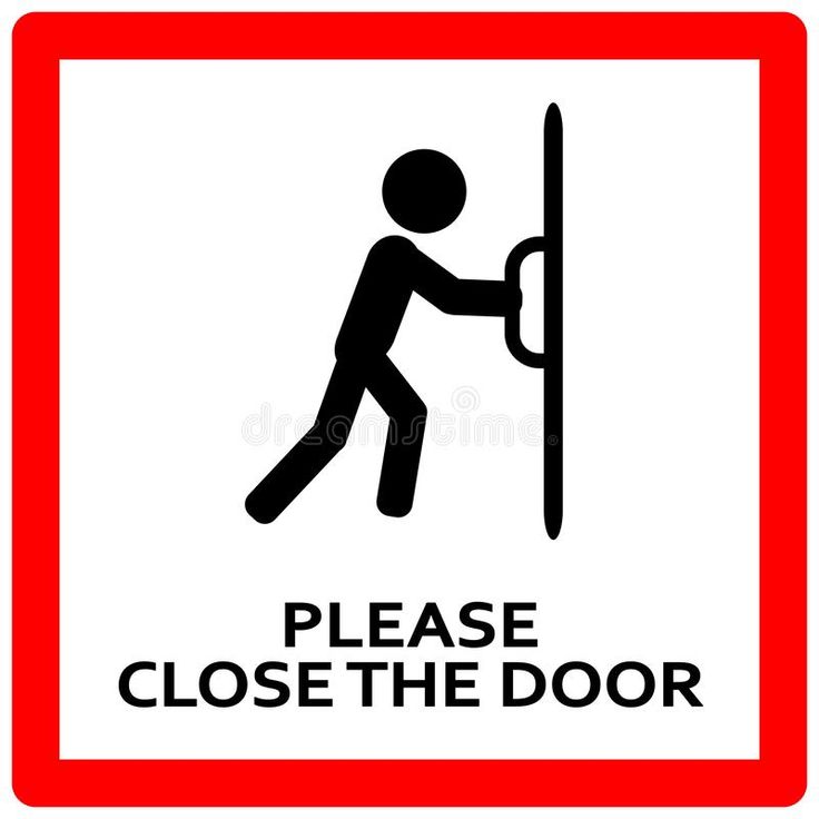 a sign with the words please close the door and a silhouette of a person pushing a door