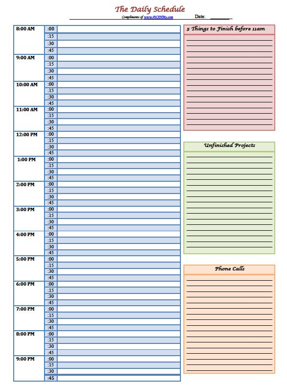 the daily schedule is shown in this printable calendar for students to use on their school days